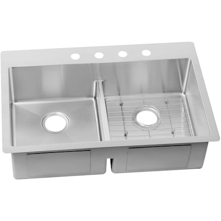 Elkay Crosstown Stainless Steel 33 X 22 X 9 Equal Double Bowl Dual Mount Sink Kit With Aqua Divide ECTSRA33229BG0